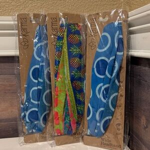 Karma Brand Wide Head Bands Set Of 3 Blue Circles Flamingo Pineapple New Boho